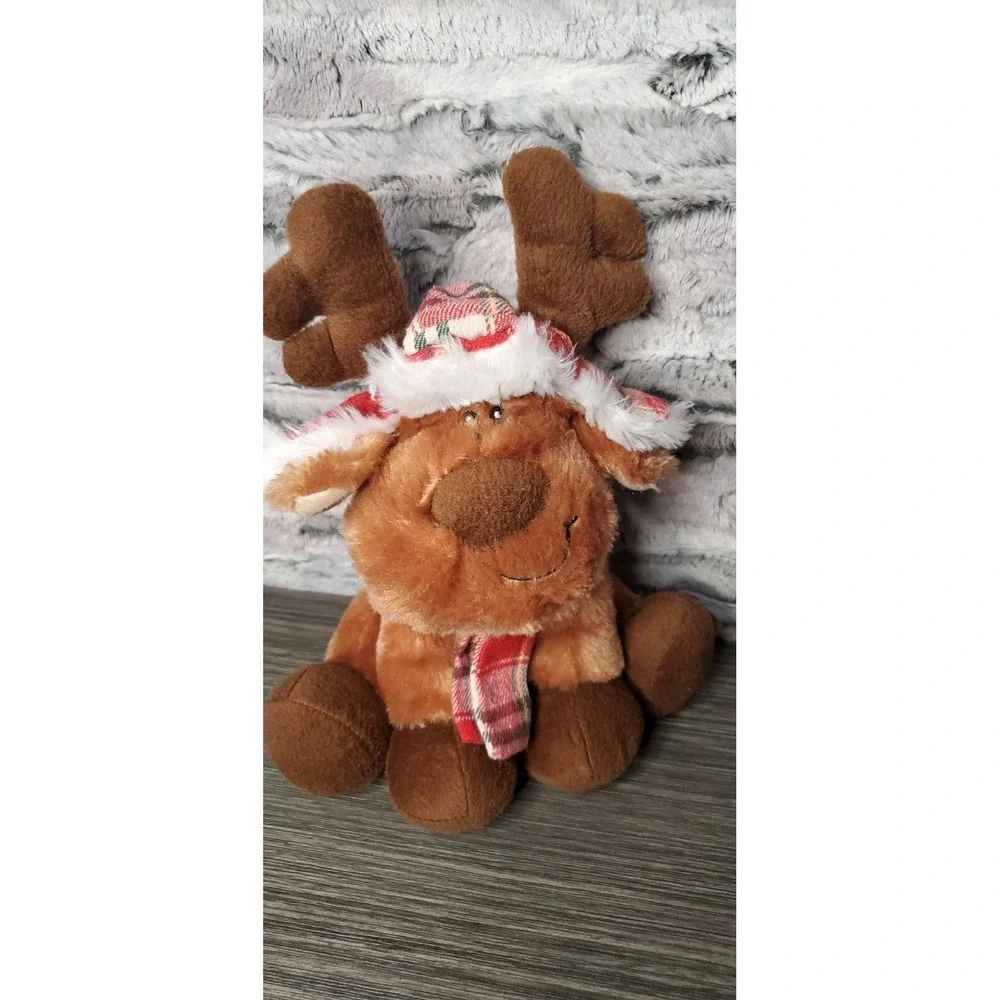 American Greetings Cosmos Reindeer Moose Plaid Hat Plush Stuffed Animal 10